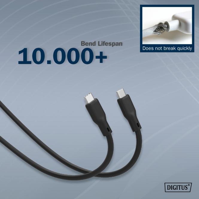 Image du produit Digitus Câble USB en silicone, USB 10Gbps, 0,5m, noir (0.50 m, USB 3.2 Gen 2, 100 W)