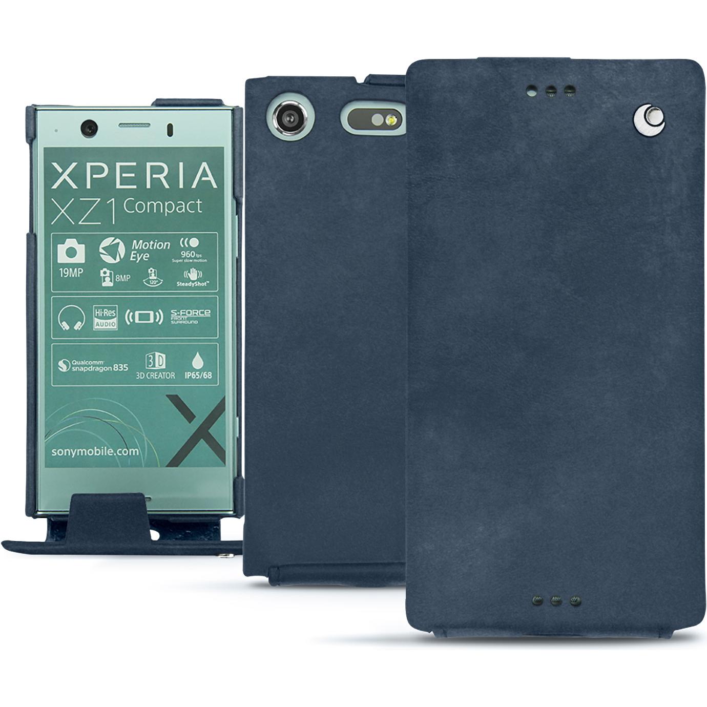 Noreve Lederschutzhülle vertikal (Sony Xperia XZ1 Compact), Smartphone Hülle, Blau