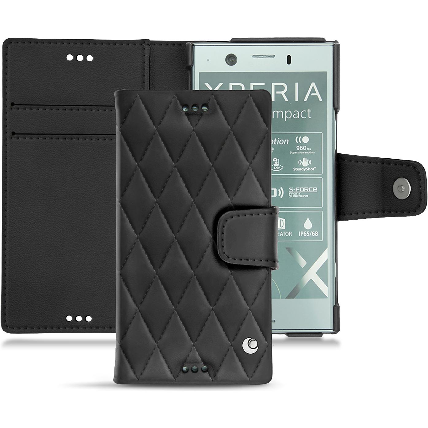 Noreve Lederschutzhülle Wallet (Sony Xperia XZ1 Compact), Smartphone Hülle, Schwarz