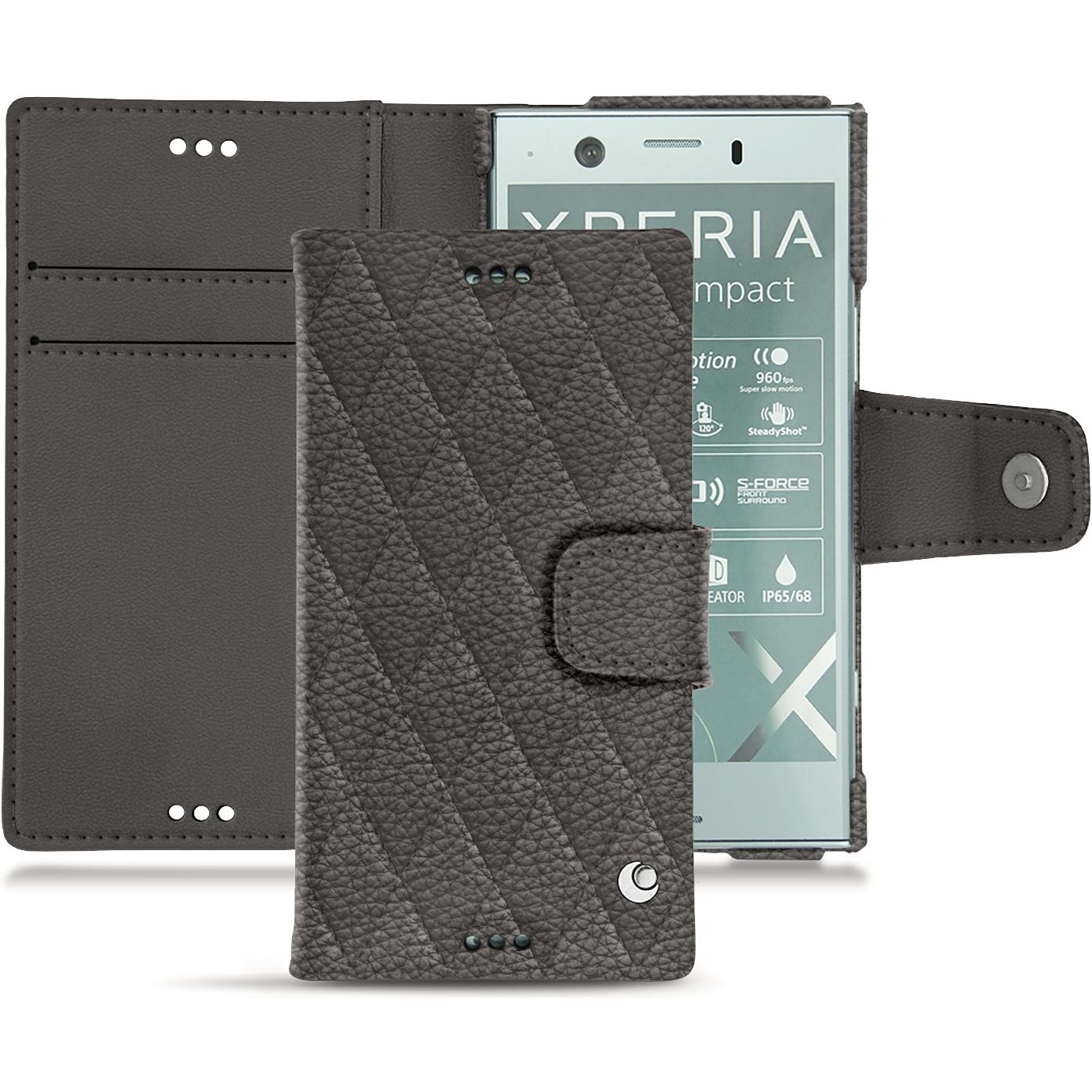 Noreve Lederschutzhülle Wallet (Sony Xperia XZ1 Compact), Smartphone Hülle, Grau