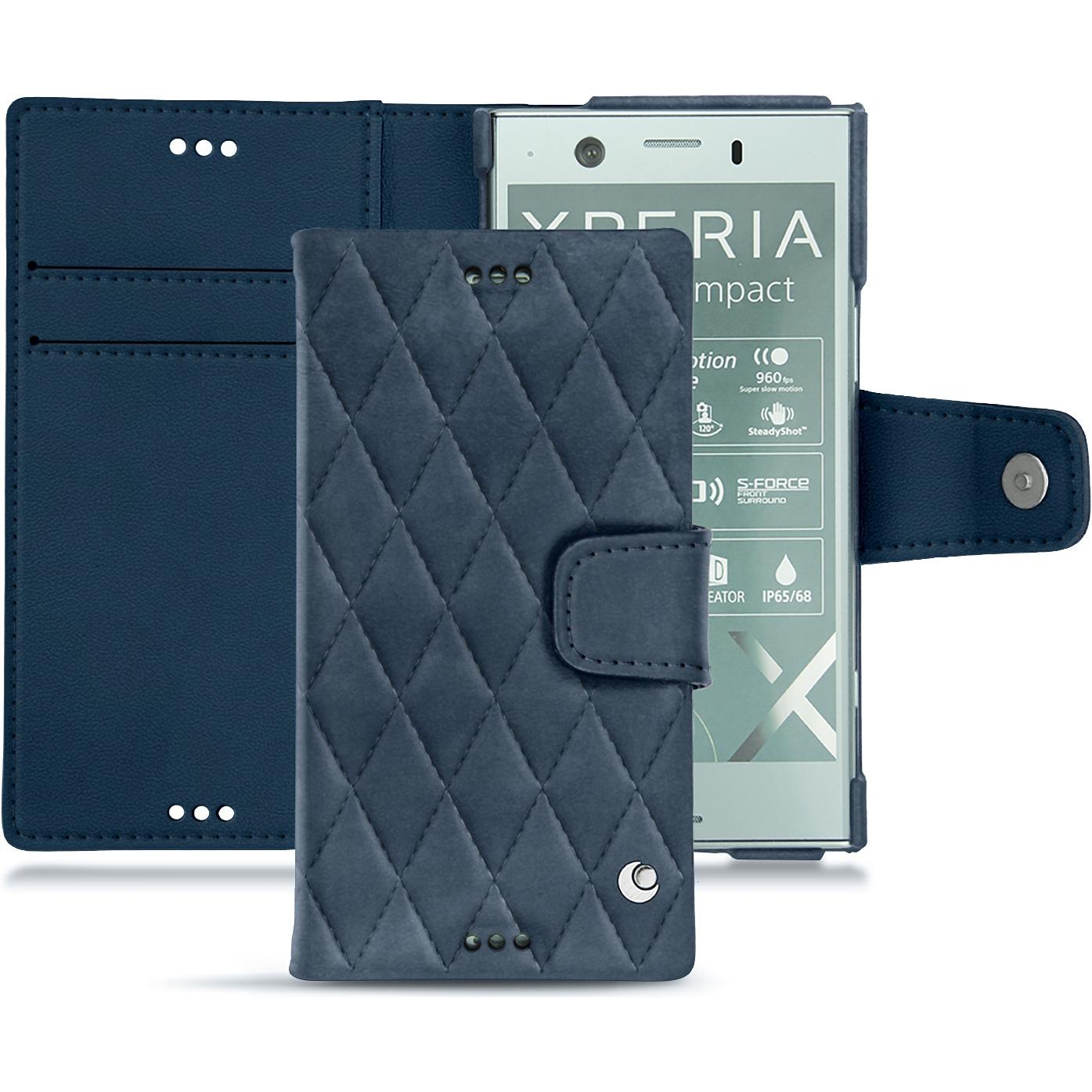 Noreve Lederschutzhülle Wallet (Sony Xperia XZ1 Compact), Smartphone Hülle, Blau