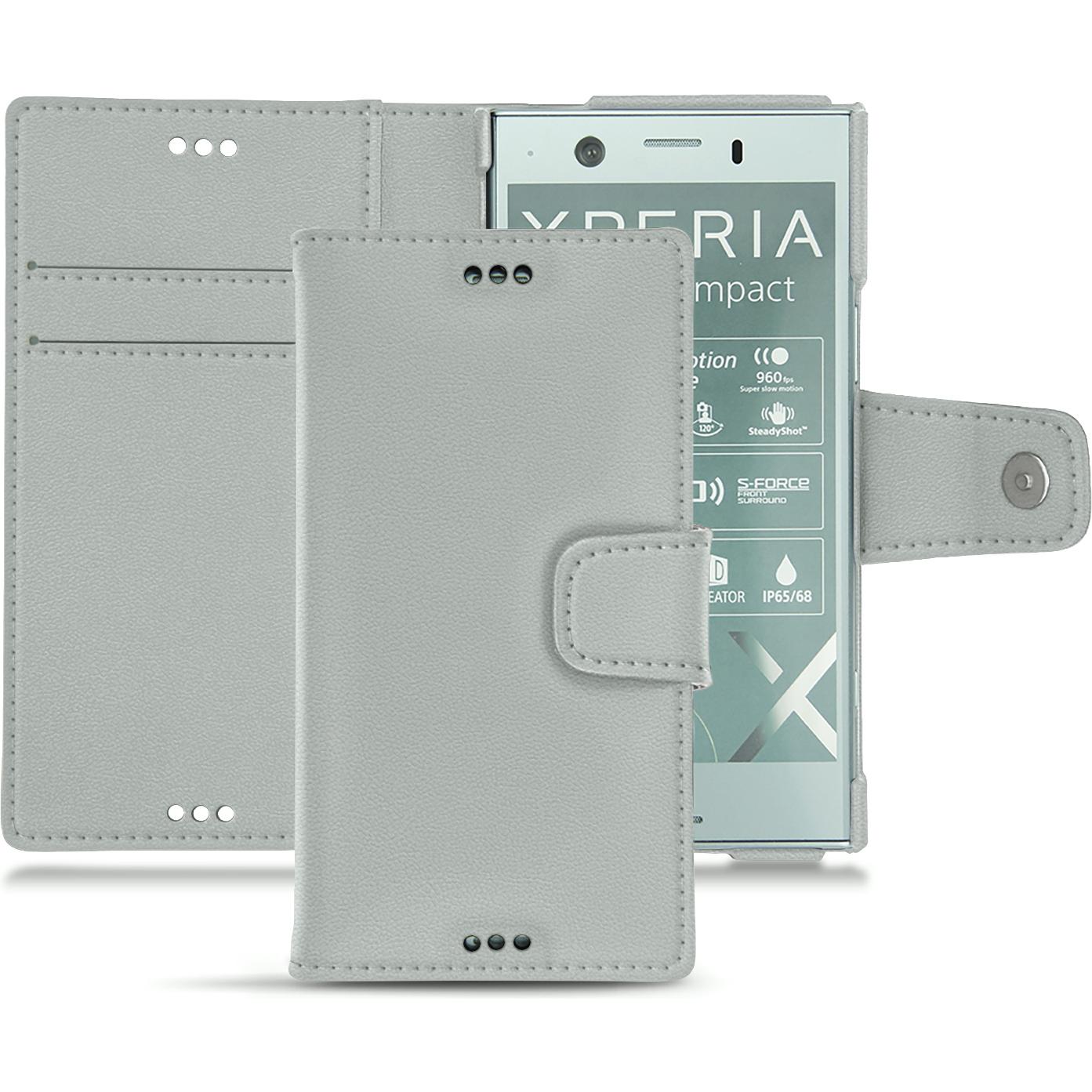 Noreve Lederschutzhülle Wallet (Sony Xperia XZ1 Compact), Smartphone Hülle, Grau