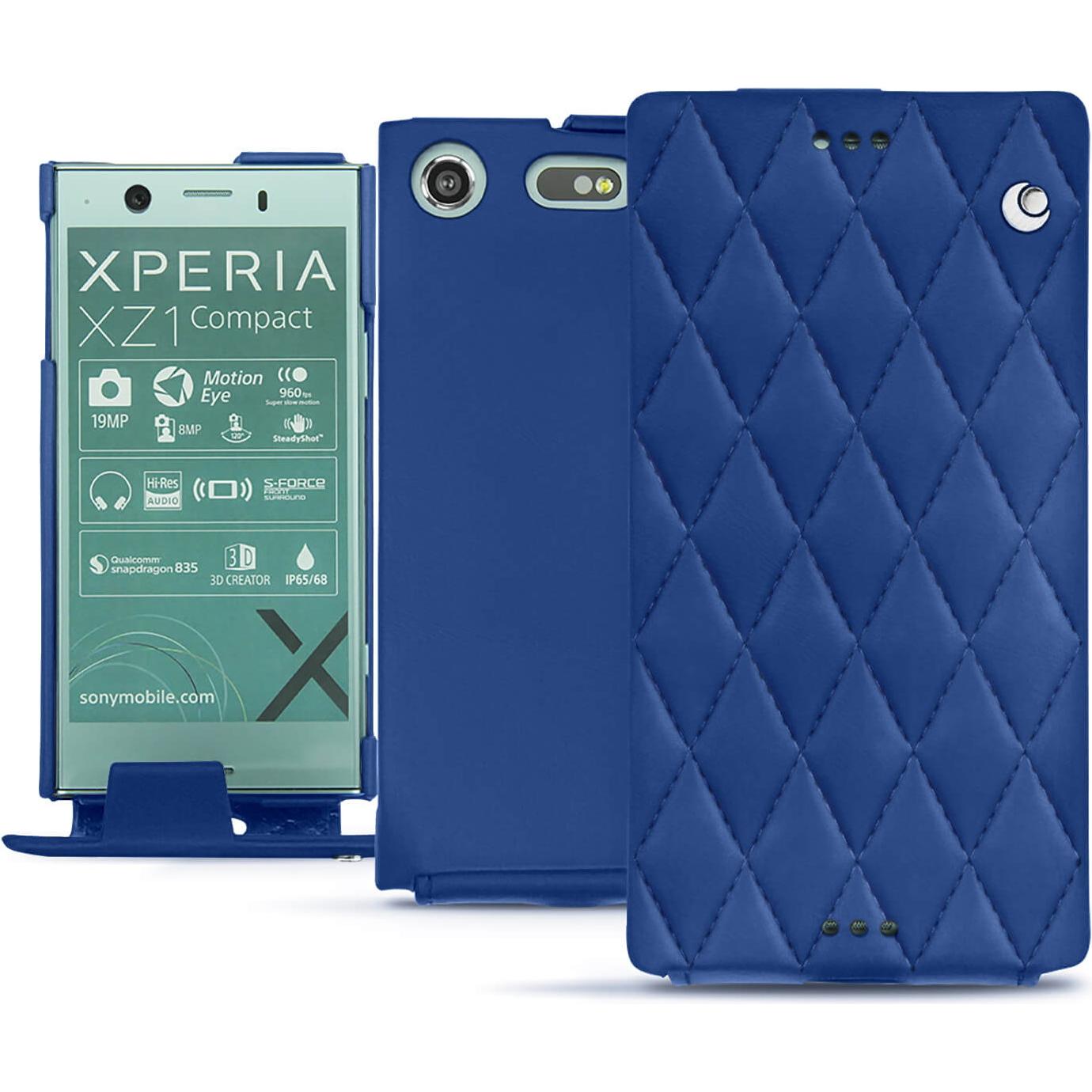 Noreve Lederschutzhülle vertikal (Sony Xperia XZ1 Compact), Smartphone Hülle, Blau