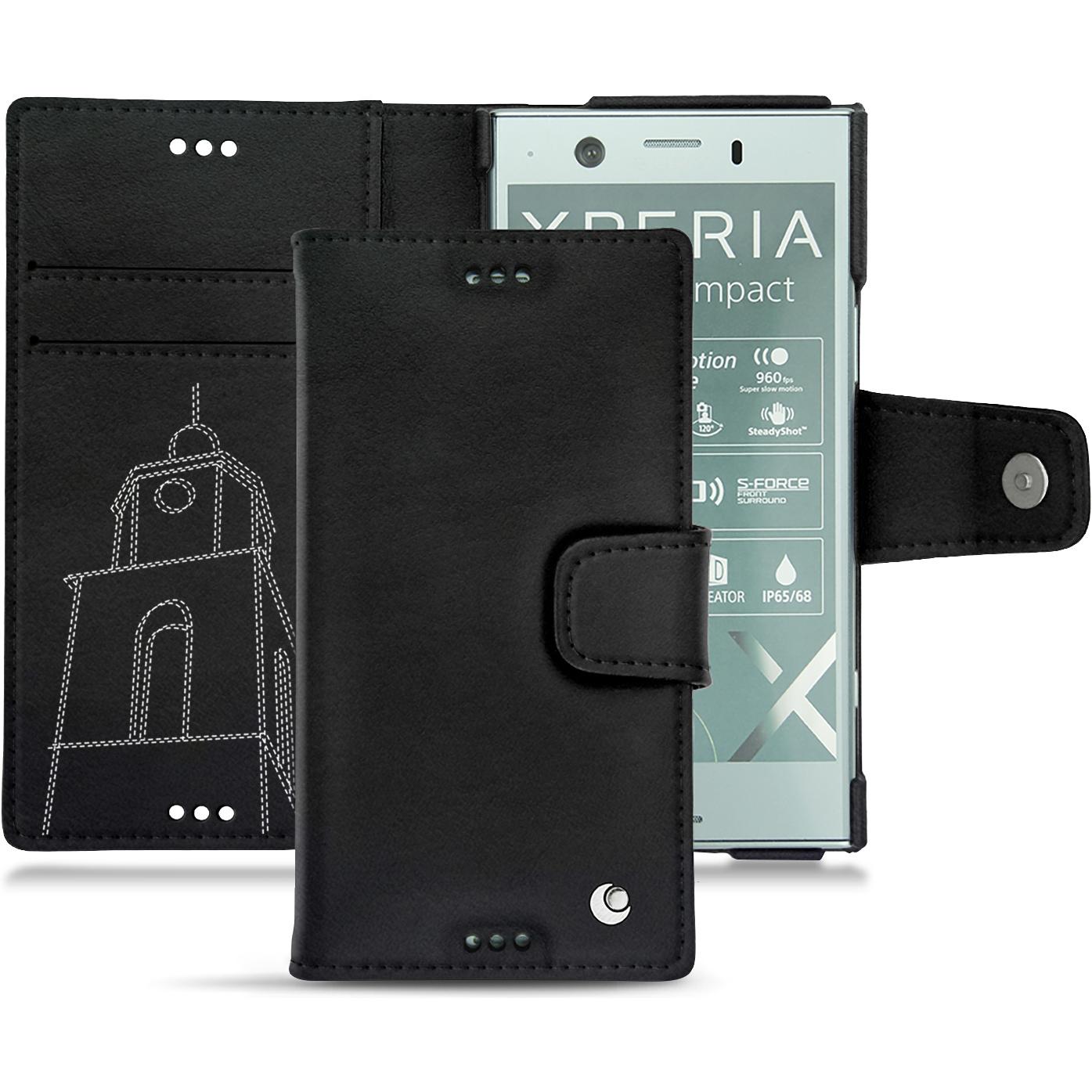 Noreve Lederschutzhülle Wallet (Sony Xperia XZ1 Compact), Smartphone Hülle, Schwarz