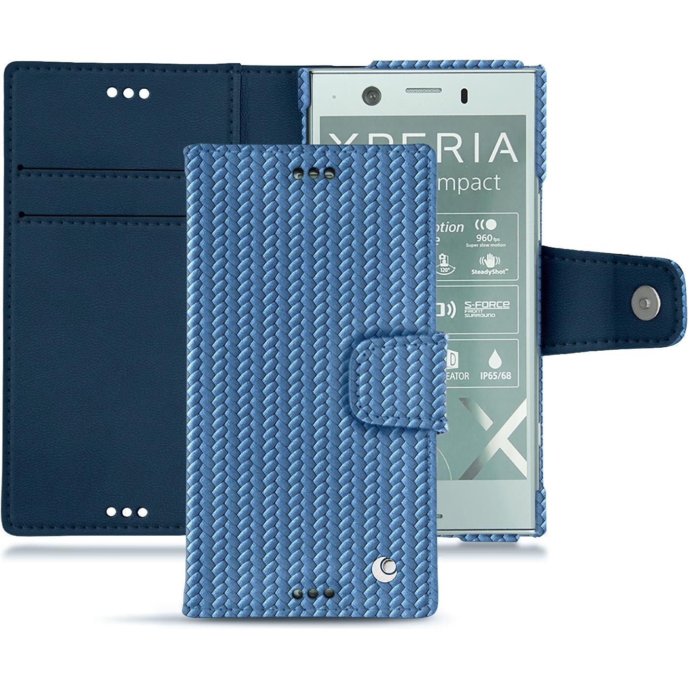 Noreve Lederschutzhülle Wallet (Sony Xperia XZ1 Compact), Smartphone Hülle, Blau