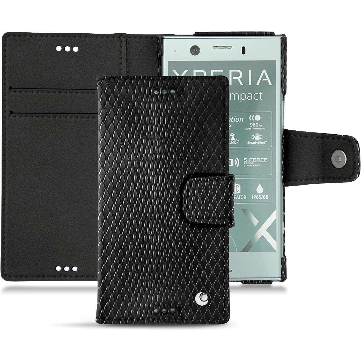 Noreve Lederschutzhülle Wallet (Sony Xperia XZ1 Compact), Smartphone Hülle, Schwarz