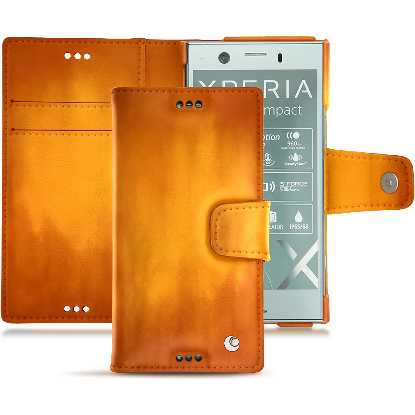 Noreve Lederschutzhülle Wallet (Sony Xperia XZ1 Compact), Smartphone Hülle, Orange