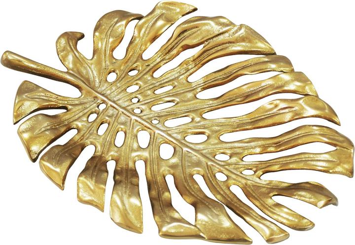 FineBuy Dekoschale Metall 36cm Blatt Standdeko Design Tischdeko Obstschale Deko Alu