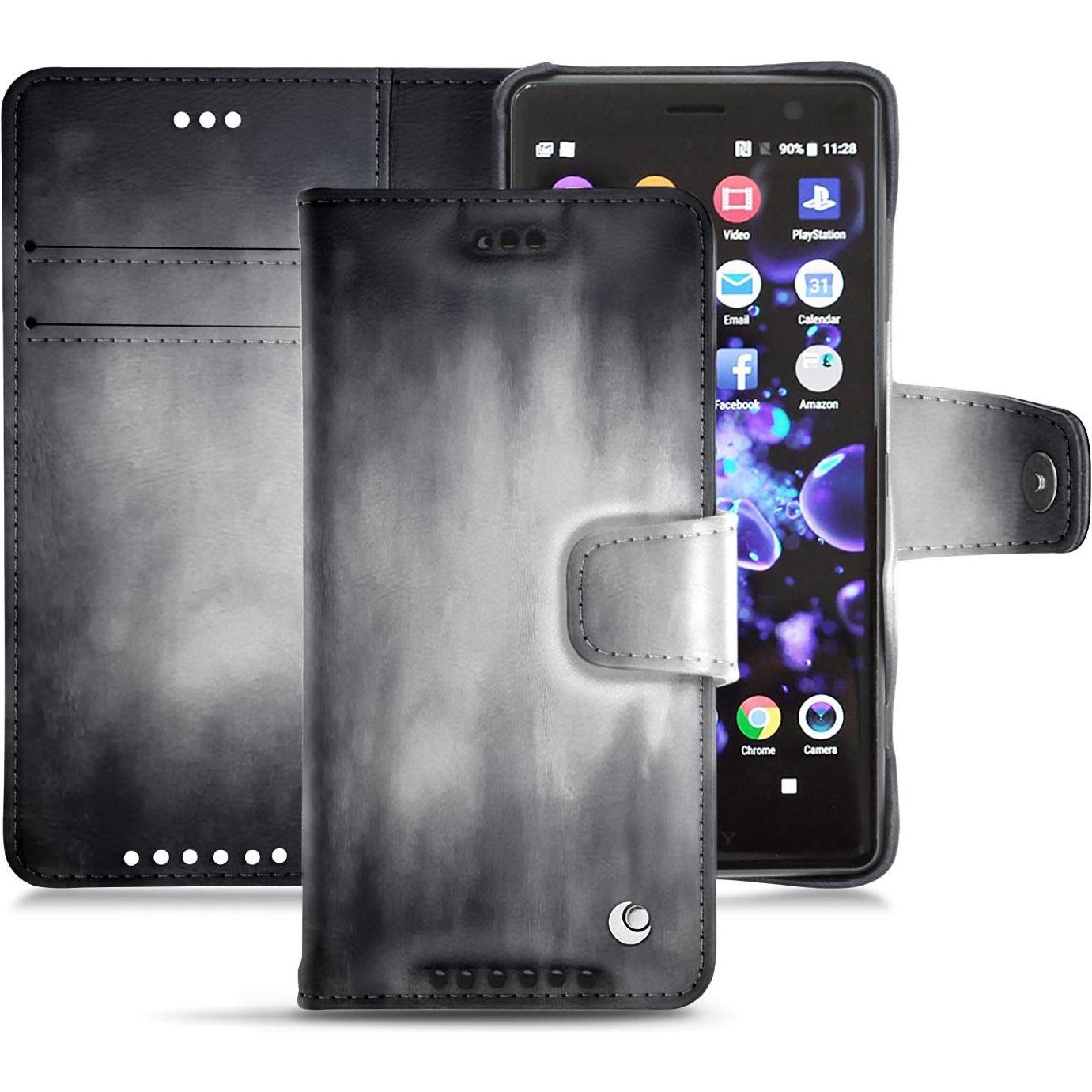 Noreve Lederschutzhülle Wallet (Sony Xperia XZ2 Compact), Smartphone Hülle, Grau