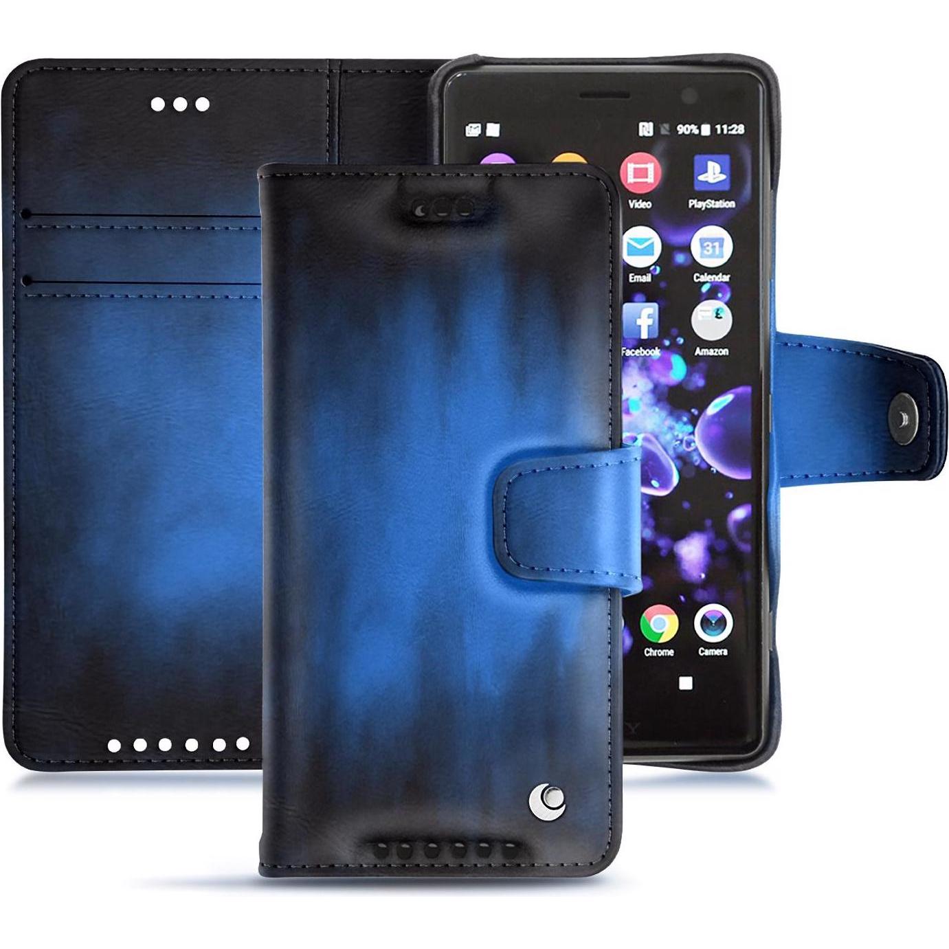 Noreve Lederschutzhülle Wallet (Sony Xperia XZ2 Compact), Smartphone Hülle, Blau