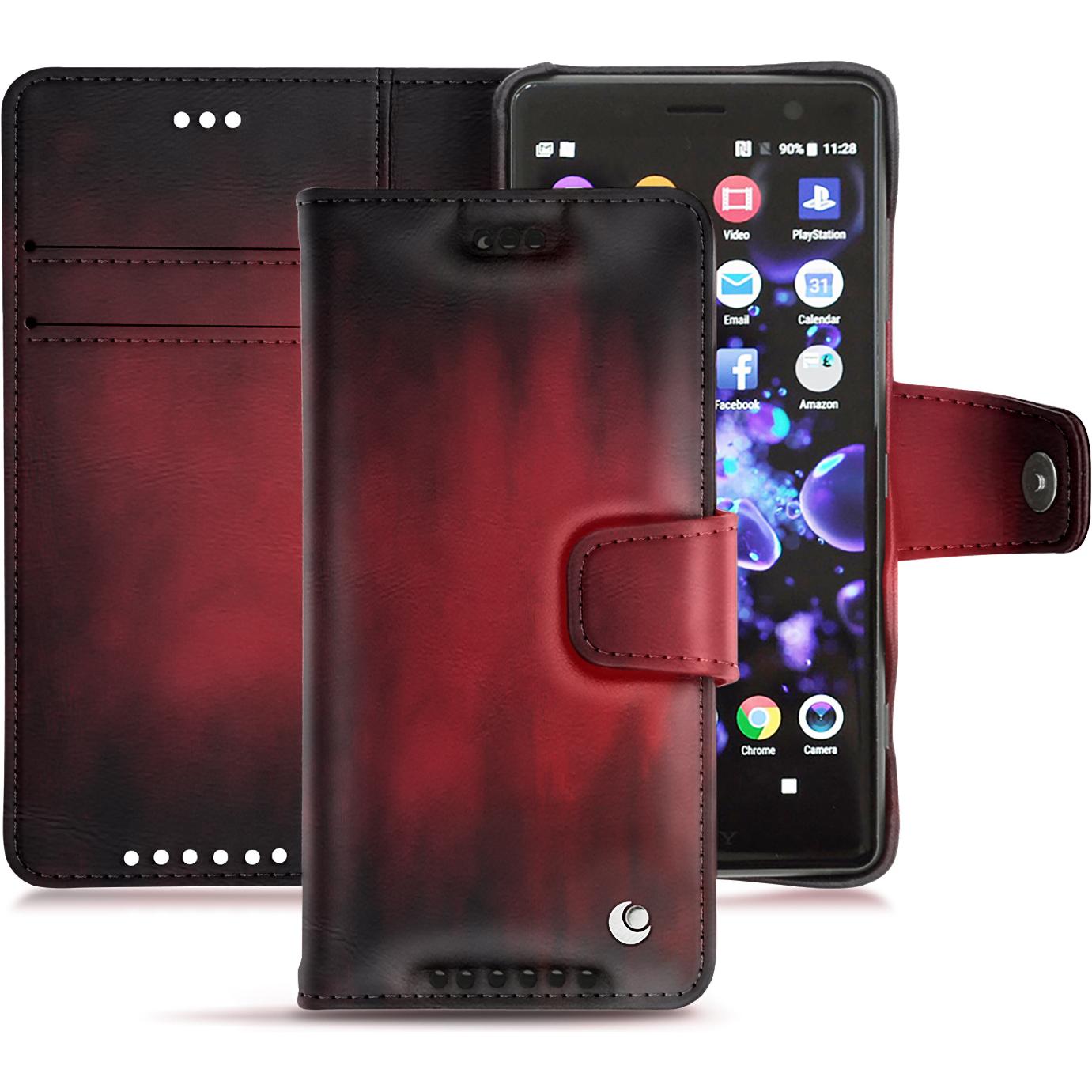 Noreve Lederschutzhülle Wallet (Sony Xperia XZ2 Compact), Smartphone Hülle, Rot