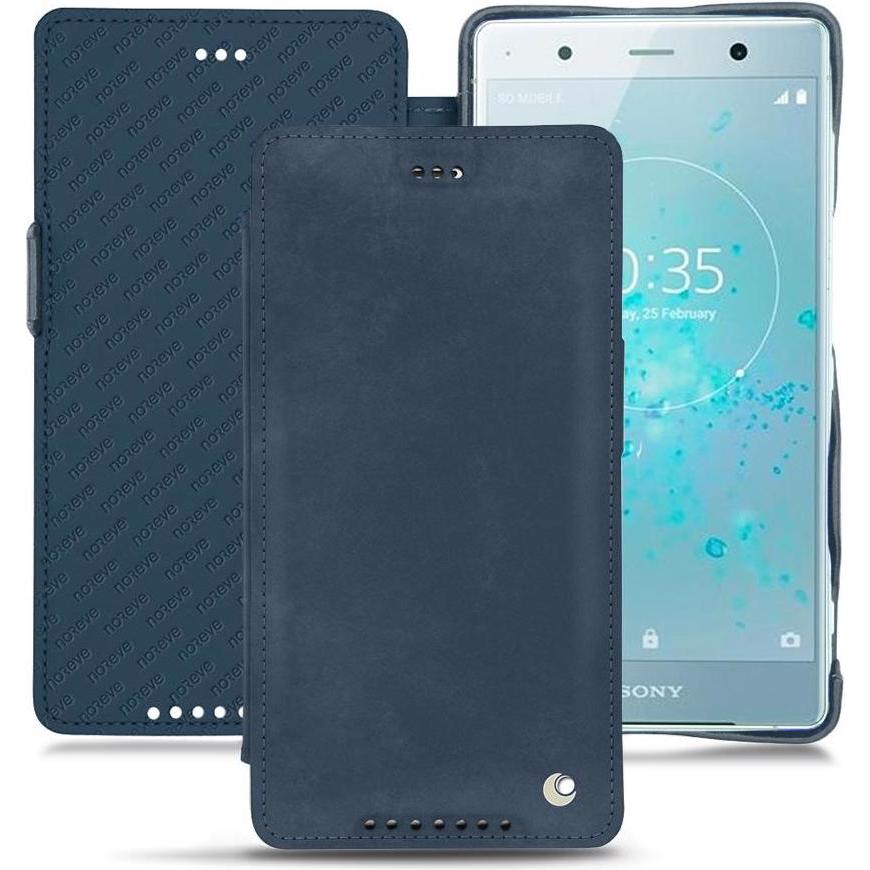 Noreve Lederschutzhülle horizontal (Sony Xperia XZ2 Premium), Smartphone Hülle, Blau