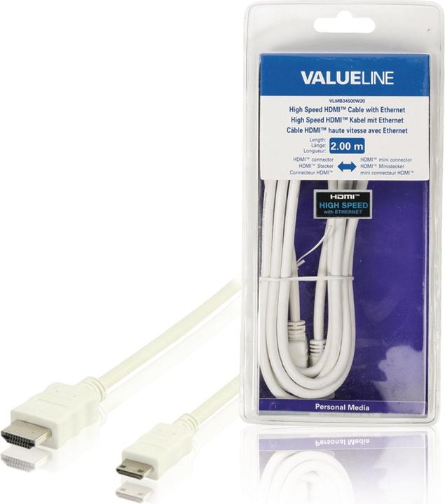 Immagine prodotto Valueline Cavo HDMI ad alta velocità con spina HDMI Ethernet - Mini spina HDMI 2,00 m bianco (2 m)