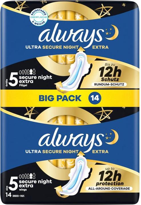 Actual product image Always Ultra pad Secure Night Extra with wings BigPack (14 x)