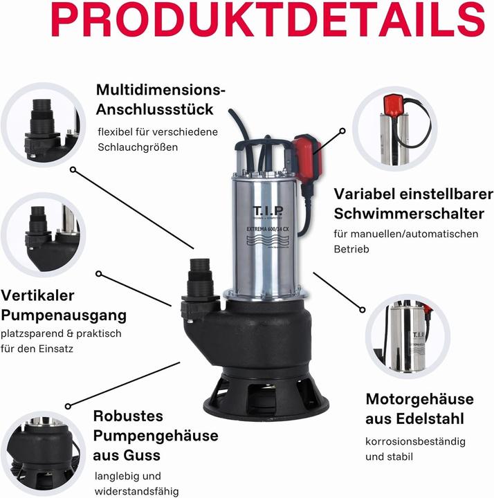 Actual product image TIP Submersible Drainage Pump with 36,000 L/H Flow, 14m Head, 2,200W, for High-Temperature Liquids (Sewage pump)