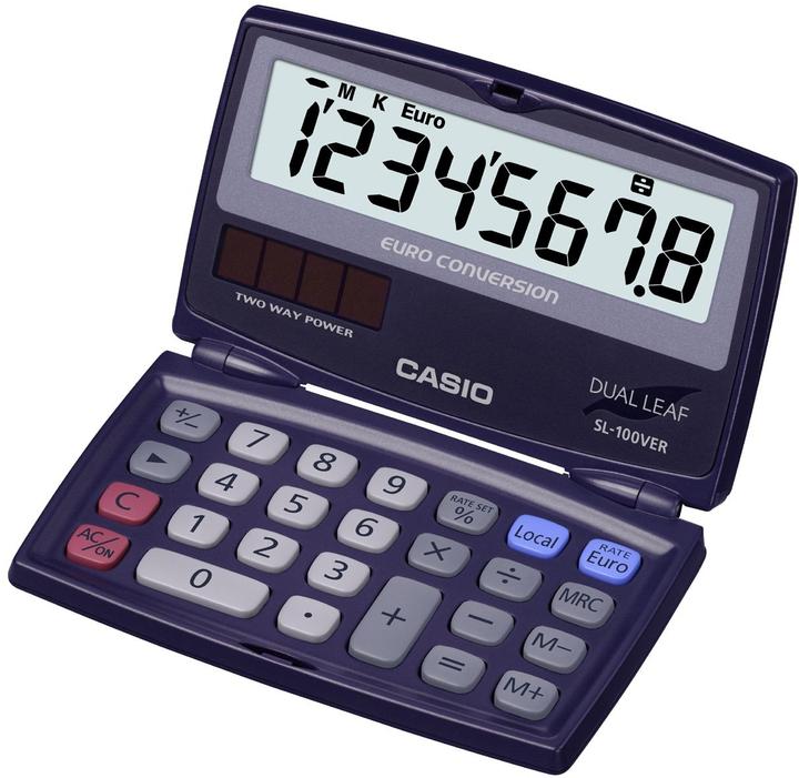 Image du produit Casio SL-100VER EURO Calculatrice de poche (Fonctionnement sur piles, Panneau solaire)