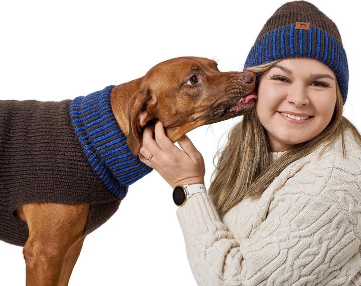 Actual product image Hunter Dogcoat Odense 35 + hat, beige/blue - (203542) (35, Dog jumper)
