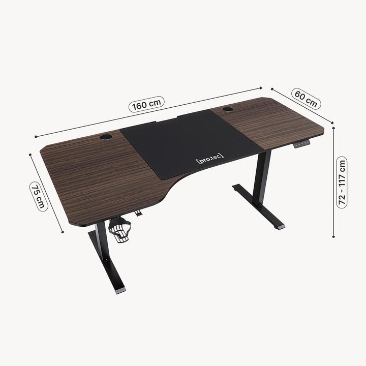 Produktbild Pro-Tec Höhenverstellbarer Tisch Stryn 160x75 cm Walnussoptik