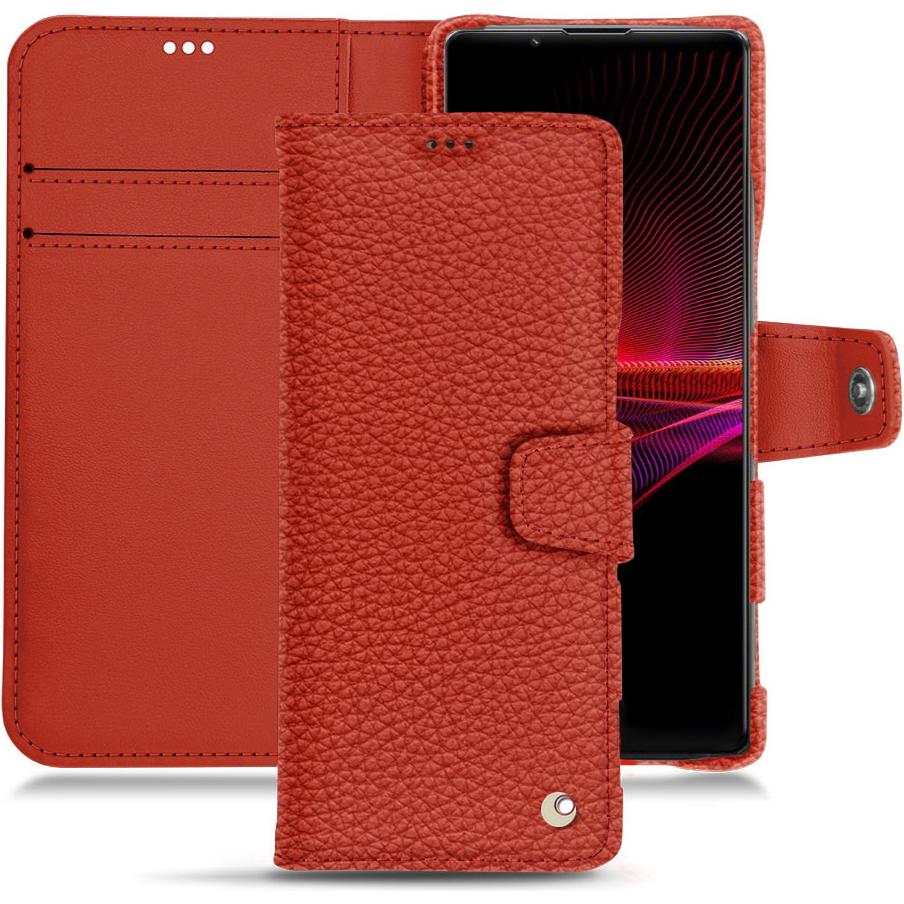 Noreve Lederschutzhülle Wallet (Sony Xperia 1 III), Smartphone Hülle, Orange