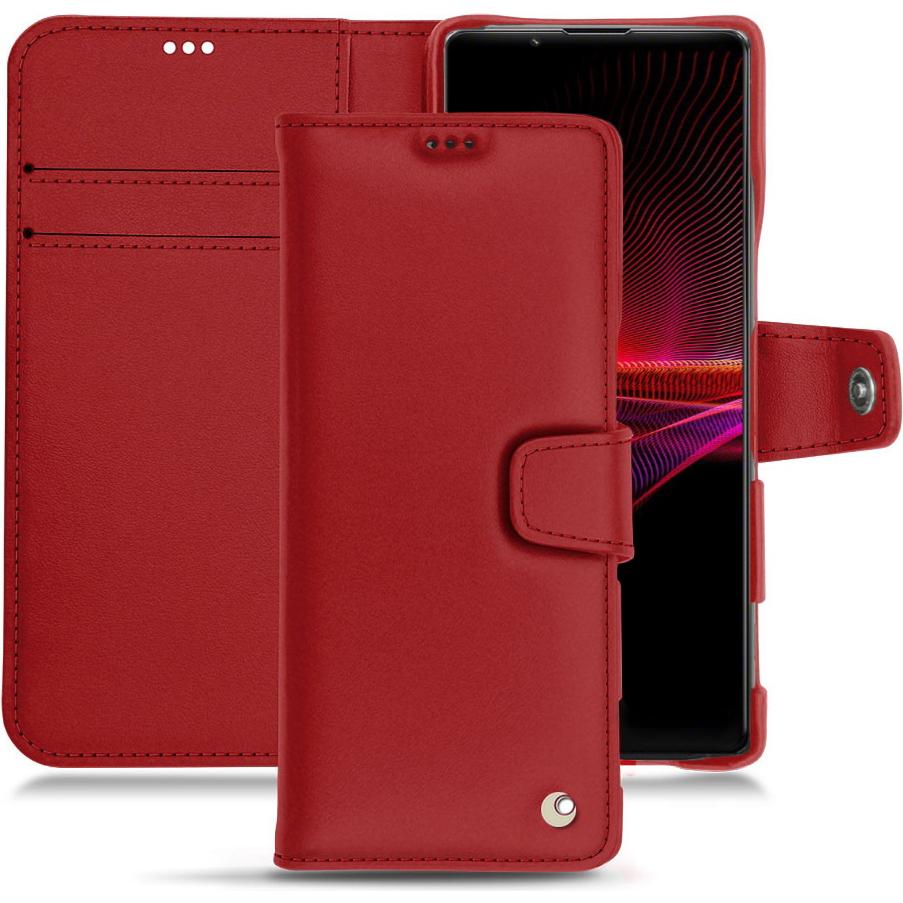 Noreve Lederschutzhülle Wallet (Sony Xperia 1 III), Smartphone Hülle, Rot