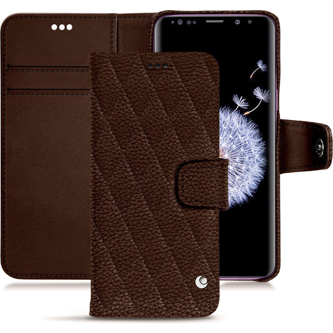 Noreve Lederschutzhülle Wallet (Samsung Galaxy S9+), Smartphone Hülle, Braun