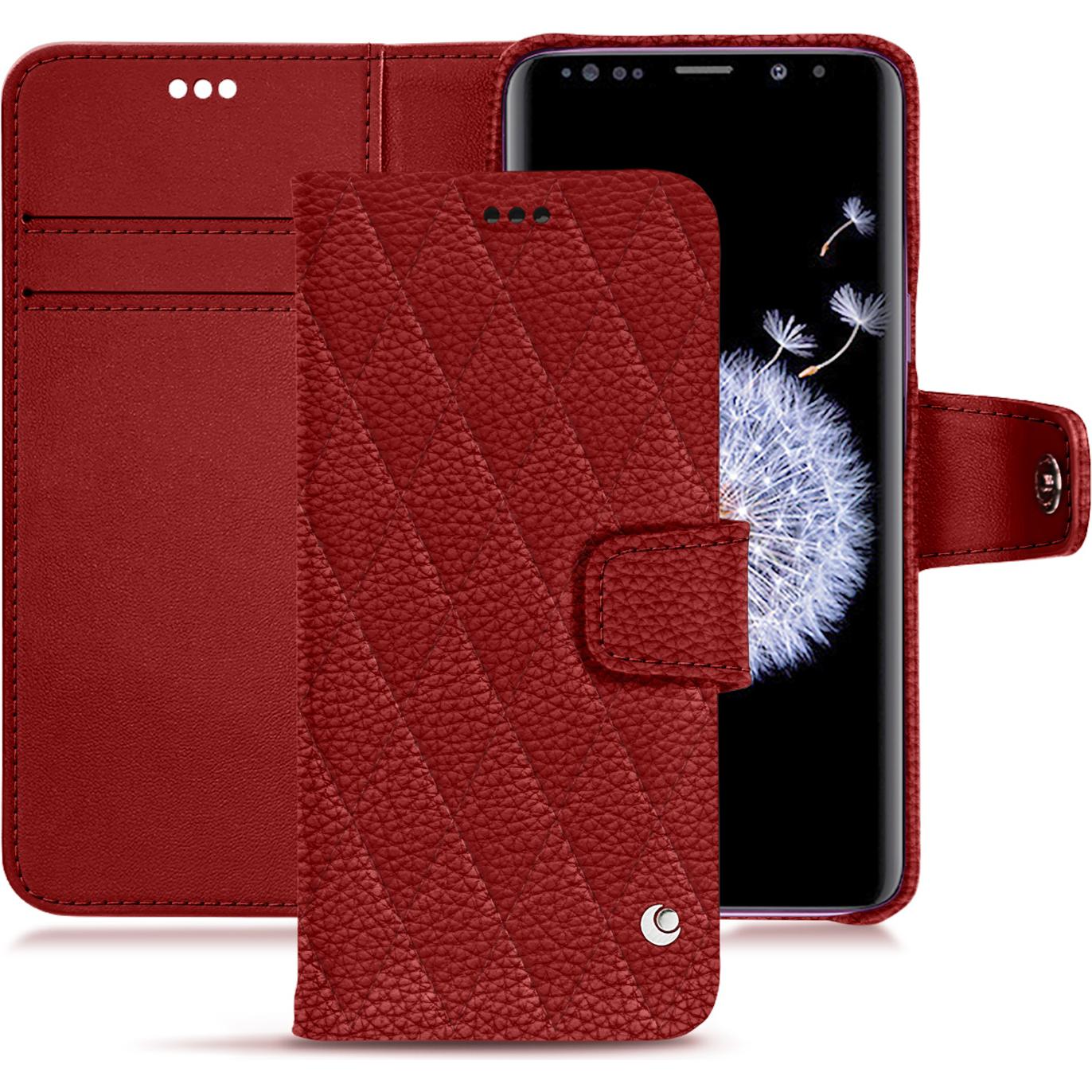 Noreve Lederschutzhülle Wallet (Samsung Galaxy S9+), Smartphone Hülle, Rot