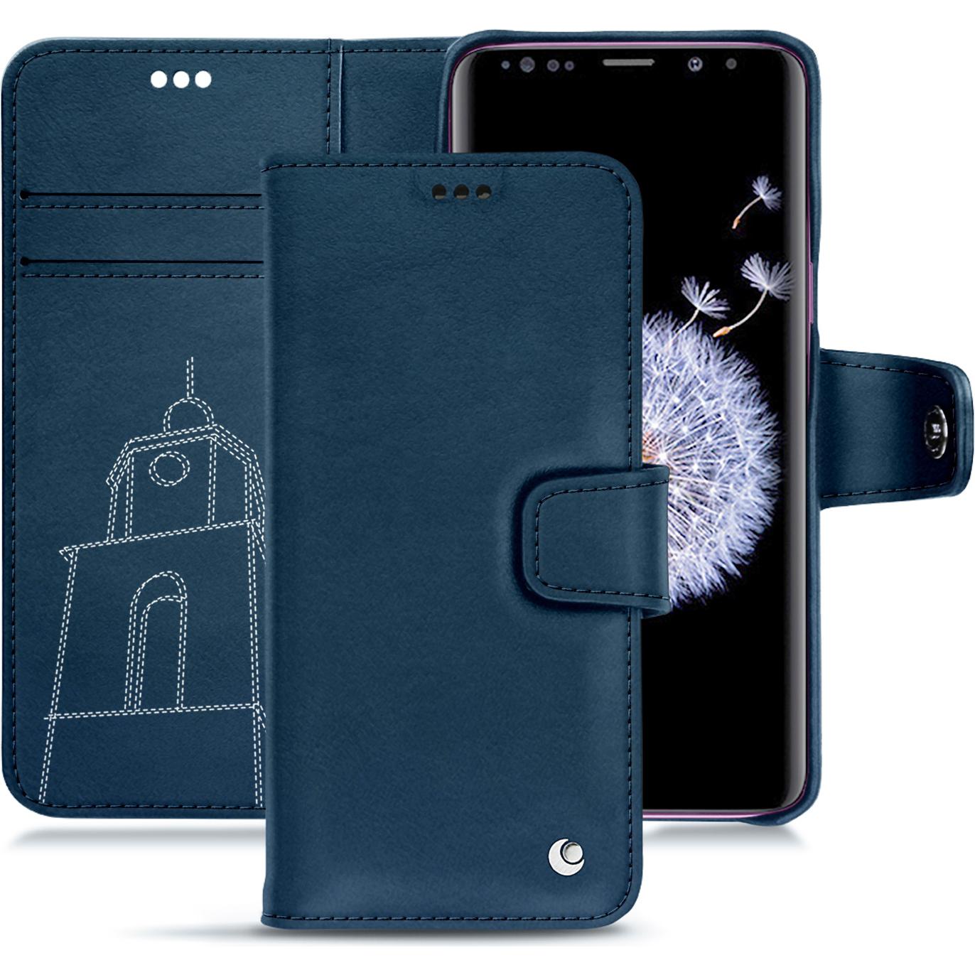 Noreve Lederschutzhülle Wallet (Samsung Galaxy S9+), Smartphone Hülle, Blau