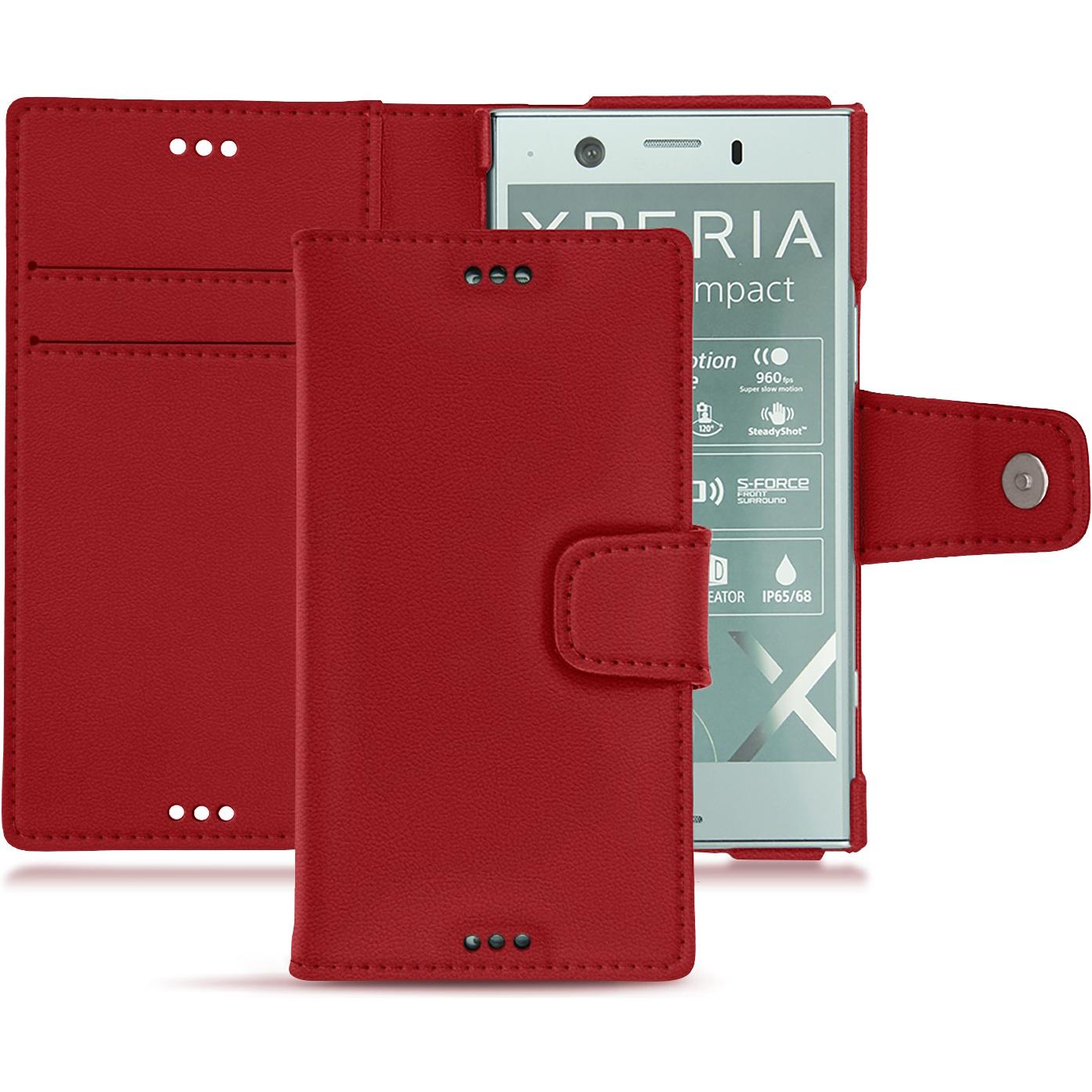 Noreve Lederschutzhülle Wallet (Sony Xperia XZ1 Compact), Smartphone Hülle, Rot
