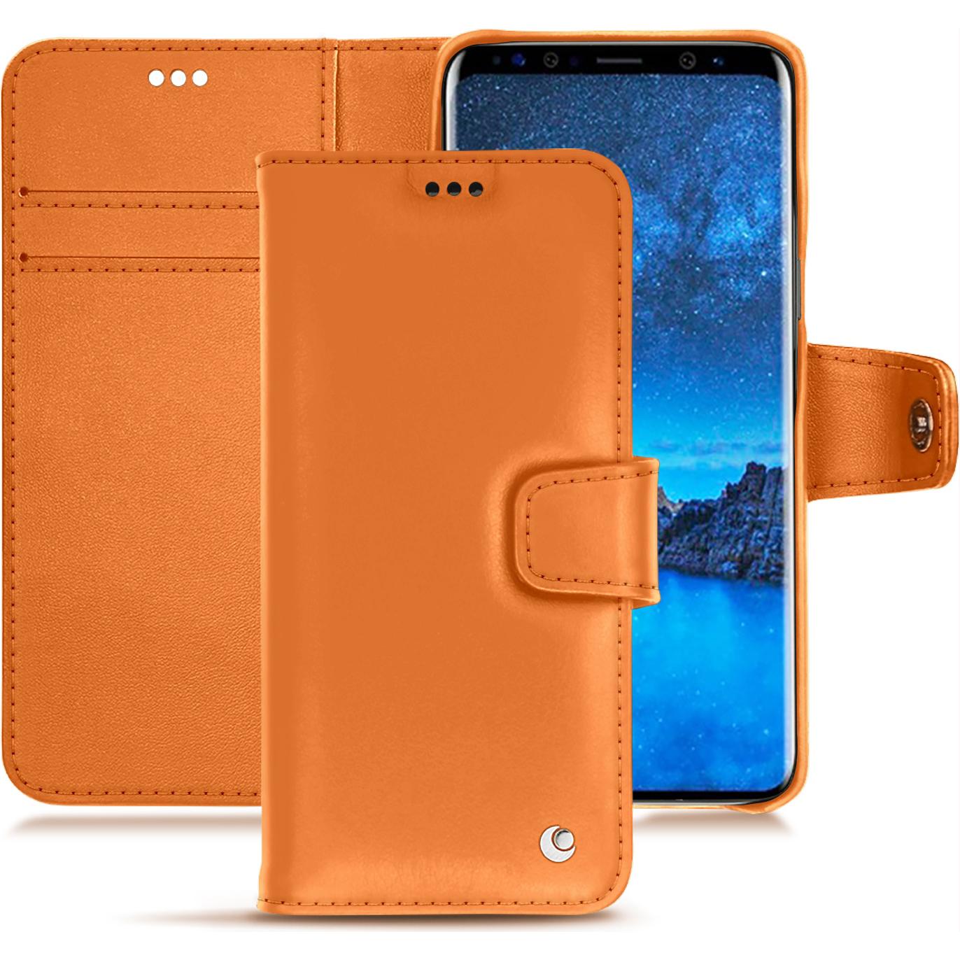 Noreve Lederschutzhülle Wallet (Samsung Galaxy S9), Smartphone Hülle, Orange
