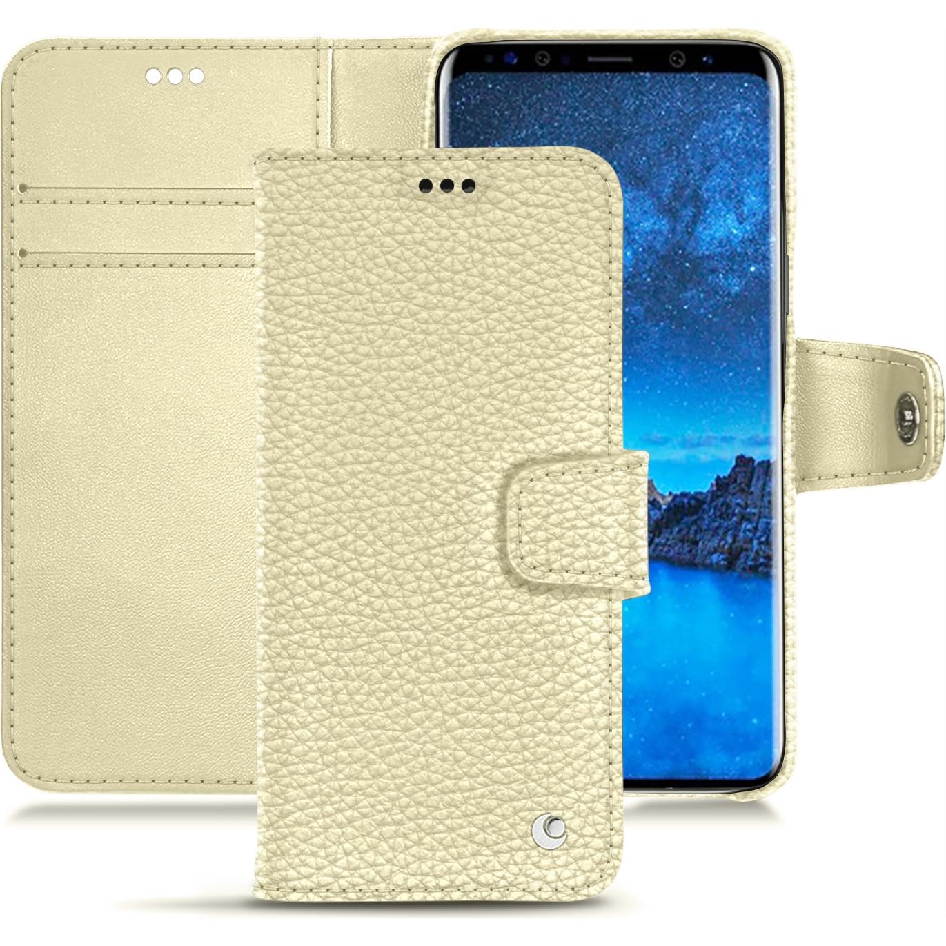 Noreve Lederschutzhülle Wallet (Samsung Galaxy S9), Smartphone Hülle, Weiss
