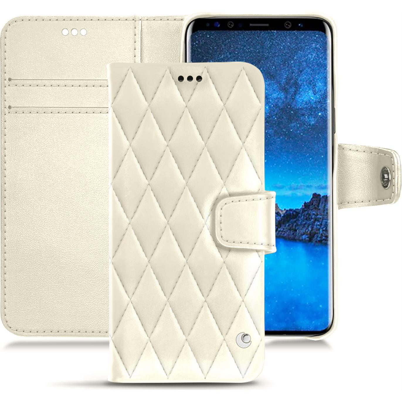 Noreve Lederschutzhülle Wallet (Samsung Galaxy S9), Smartphone Hülle, Weiss