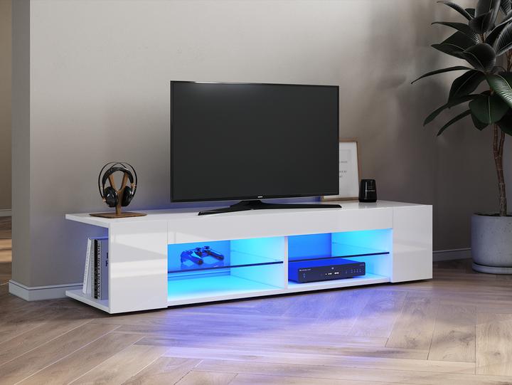 Immagine prodotto SONNI TV-Lowpanel, TV-Schrank, TV-Tisch 135x39x30cm weisser Hochglanzschrank mit LED-Beleuchtung, Gla (135 x 39 x 30 cm)