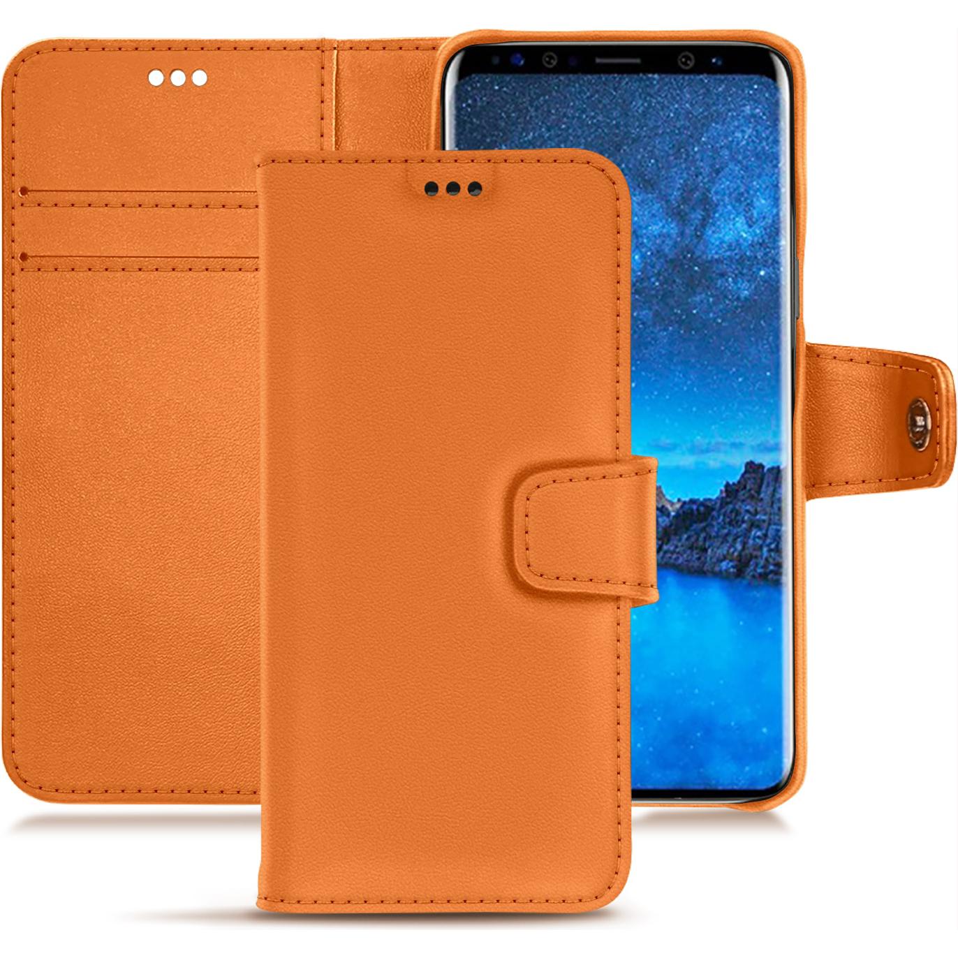 Noreve Lederschutzhülle Wallet (Samsung Galaxy S9), Smartphone Hülle, Orange