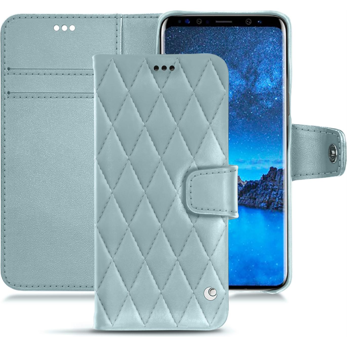Noreve Lederschutzhülle Wallet (Samsung Galaxy S9), Smartphone Hülle, Blau
