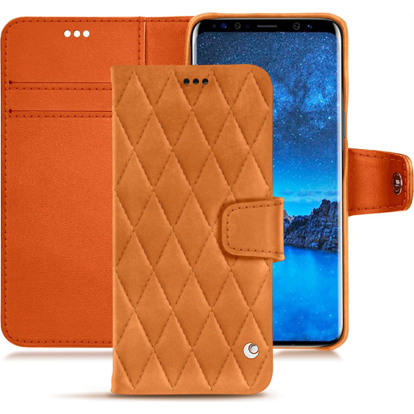 Noreve Lederschutzhülle Wallet (Samsung Galaxy S9+), Smartphone Hülle, Orange