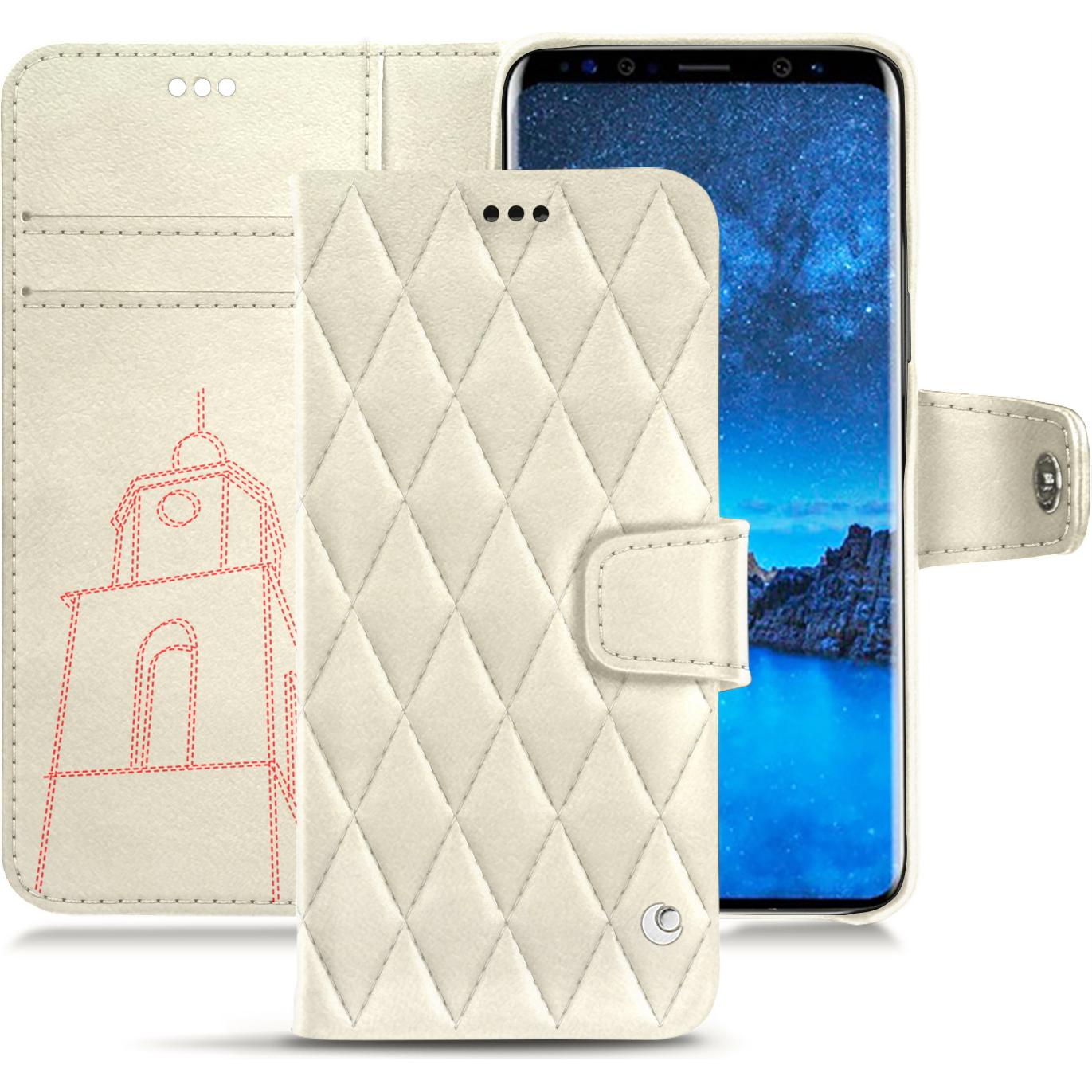 Noreve Lederschutzhülle Wallet (Samsung Galaxy S9), Smartphone Hülle, Weiss