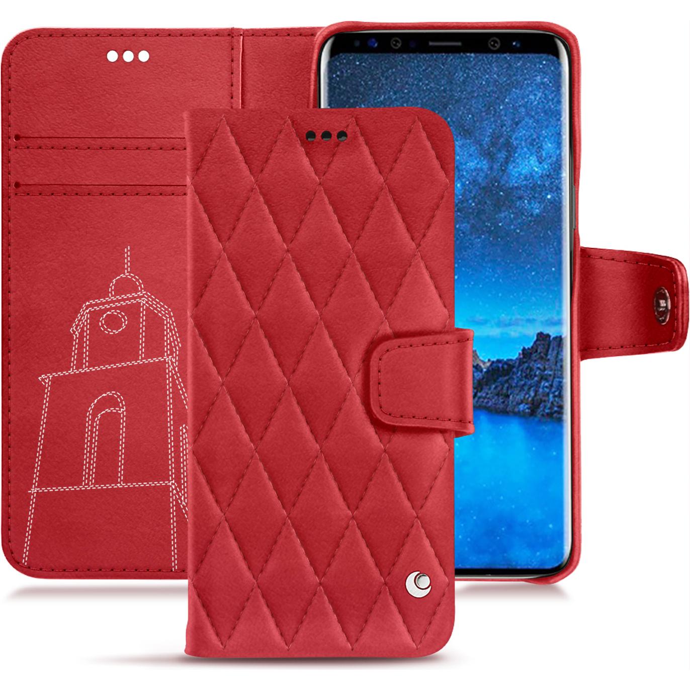Noreve Lederschutzhülle Wallet (Samsung Galaxy S9+), Smartphone Hülle, Rot