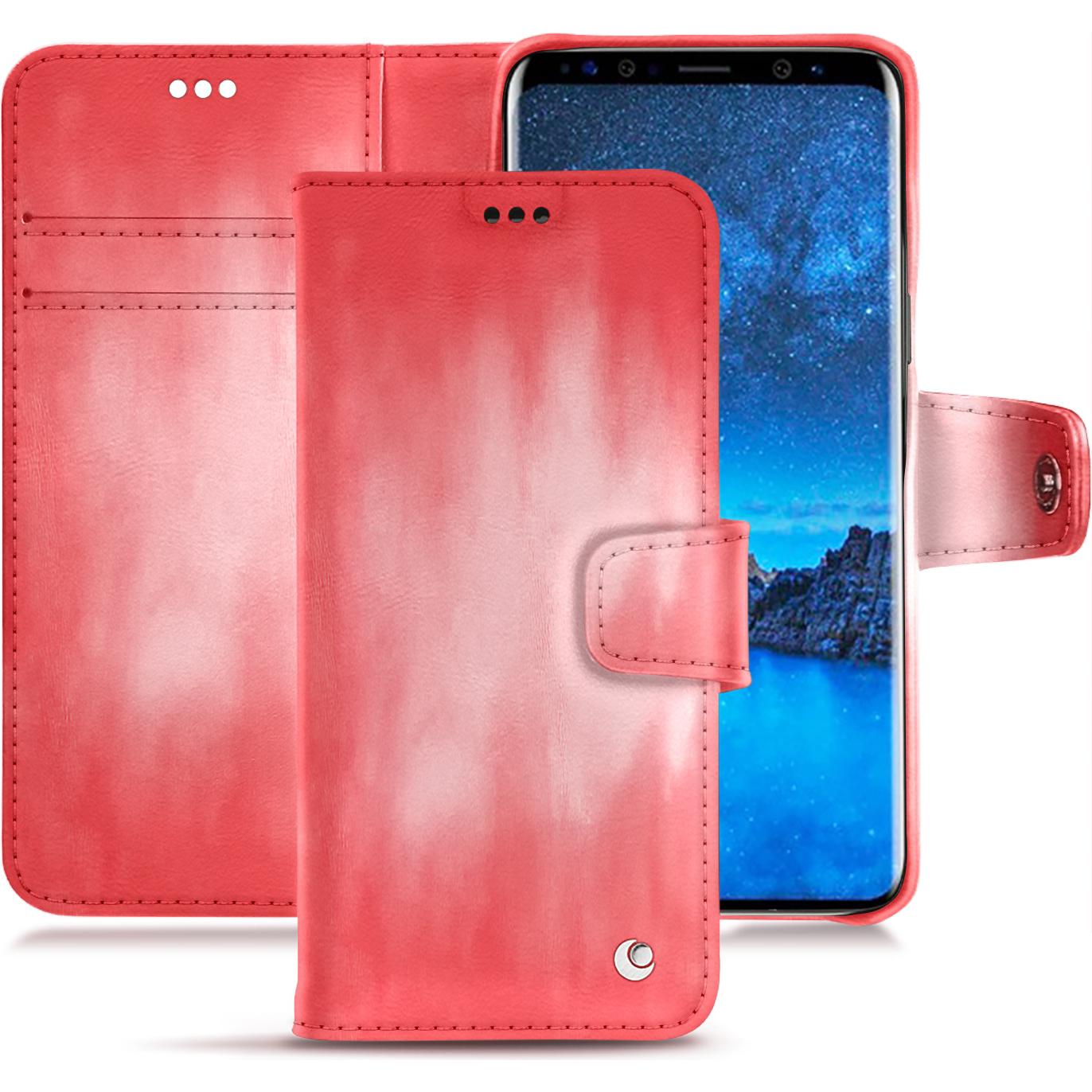 Noreve Lederschutzhülle Wallet (Samsung Galaxy S9+), Smartphone Hülle, Rosa