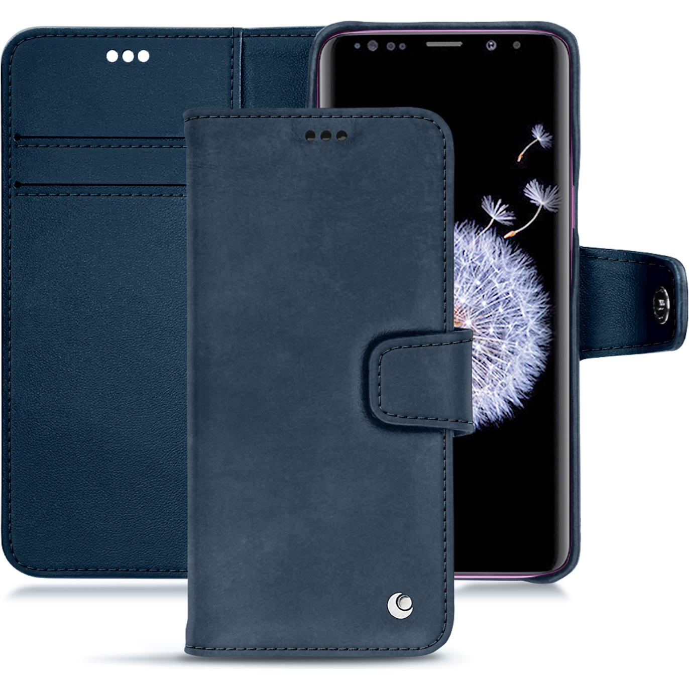 Noreve Lederschutzhülle Wallet (Samsung Galaxy S9+), Smartphone Hülle, Blau