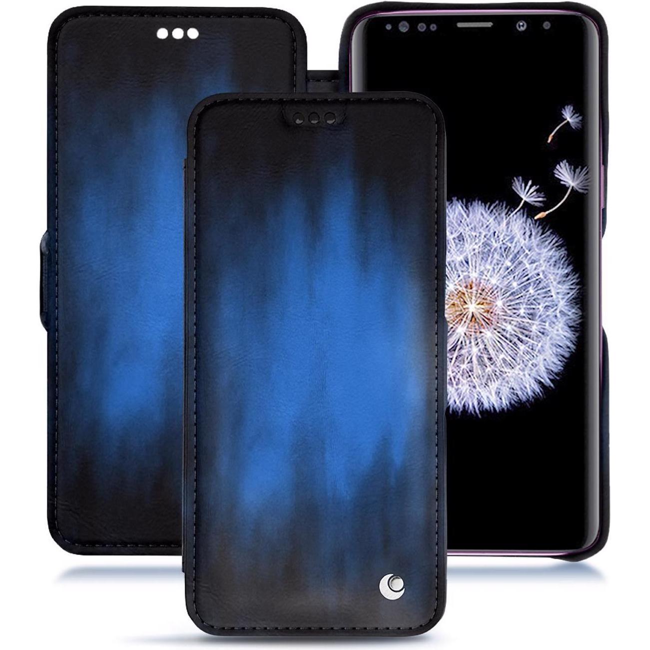 Noreve Lederschutzhülle horizontal (Samsung Galaxy S9+), Smartphone Hülle, Blau