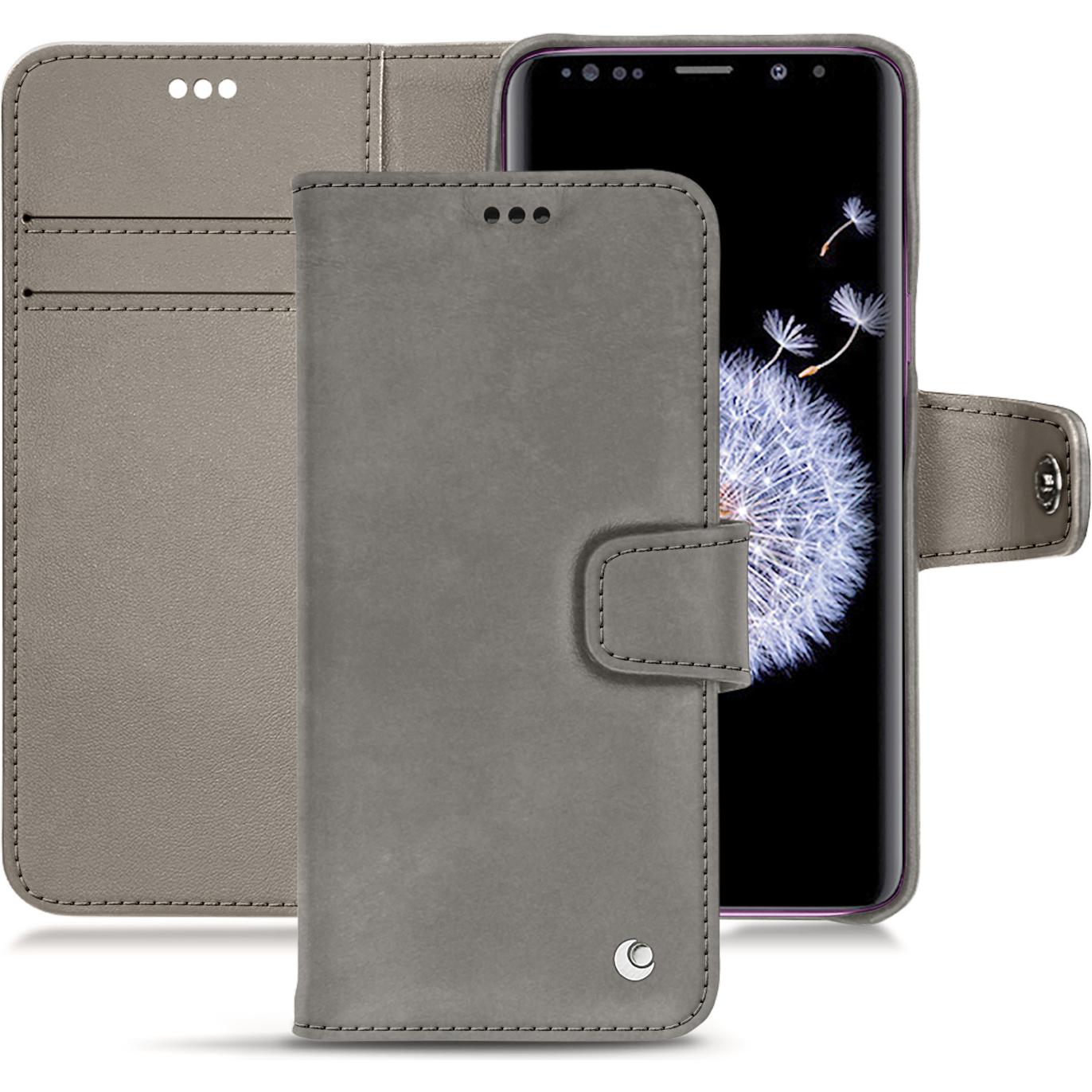 Noreve Lederschutzhülle Wallet (Samsung Galaxy S9+), Smartphone Hülle, Grau