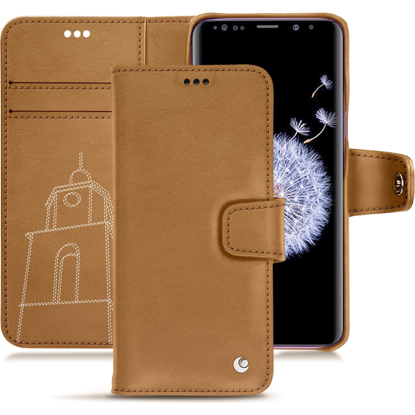 Noreve Lederschutzhülle Wallet (Samsung Galaxy S9+), Smartphone Hülle, Braun