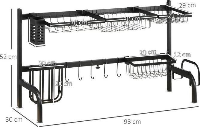 Immagine prodotto Swisshandel24 Scolapiatti, scolapiatti a 2 livelli, scolapiatti 51-93 cm con ganci, scolapiatti con ganci