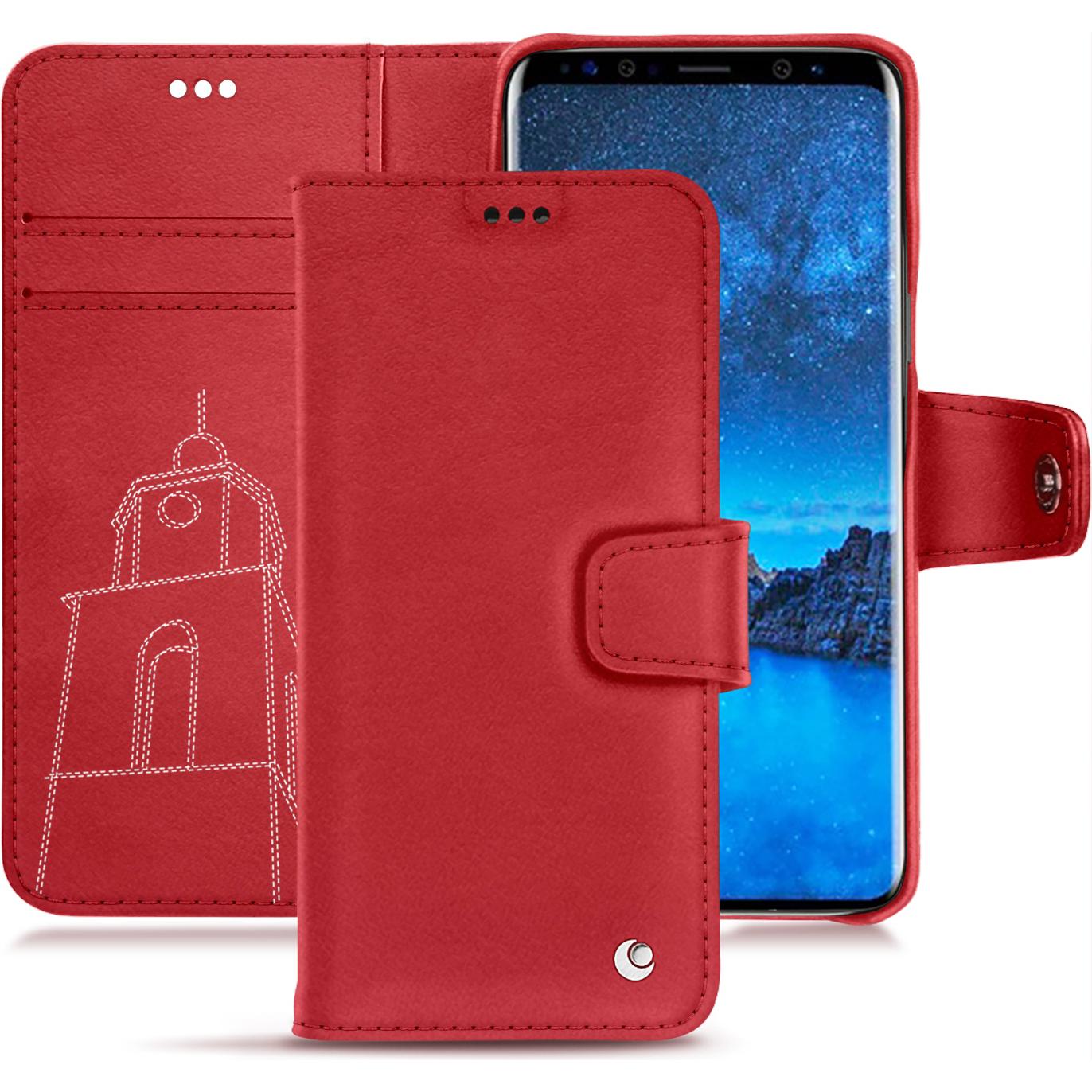 Noreve Lederschutzhülle Wallet (Samsung Galaxy S9), Smartphone Hülle, Rot