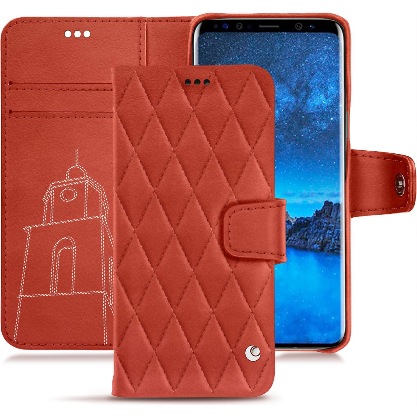 Noreve Lederschutzhülle Wallet (Samsung Galaxy S9+), Smartphone Hülle, Orange