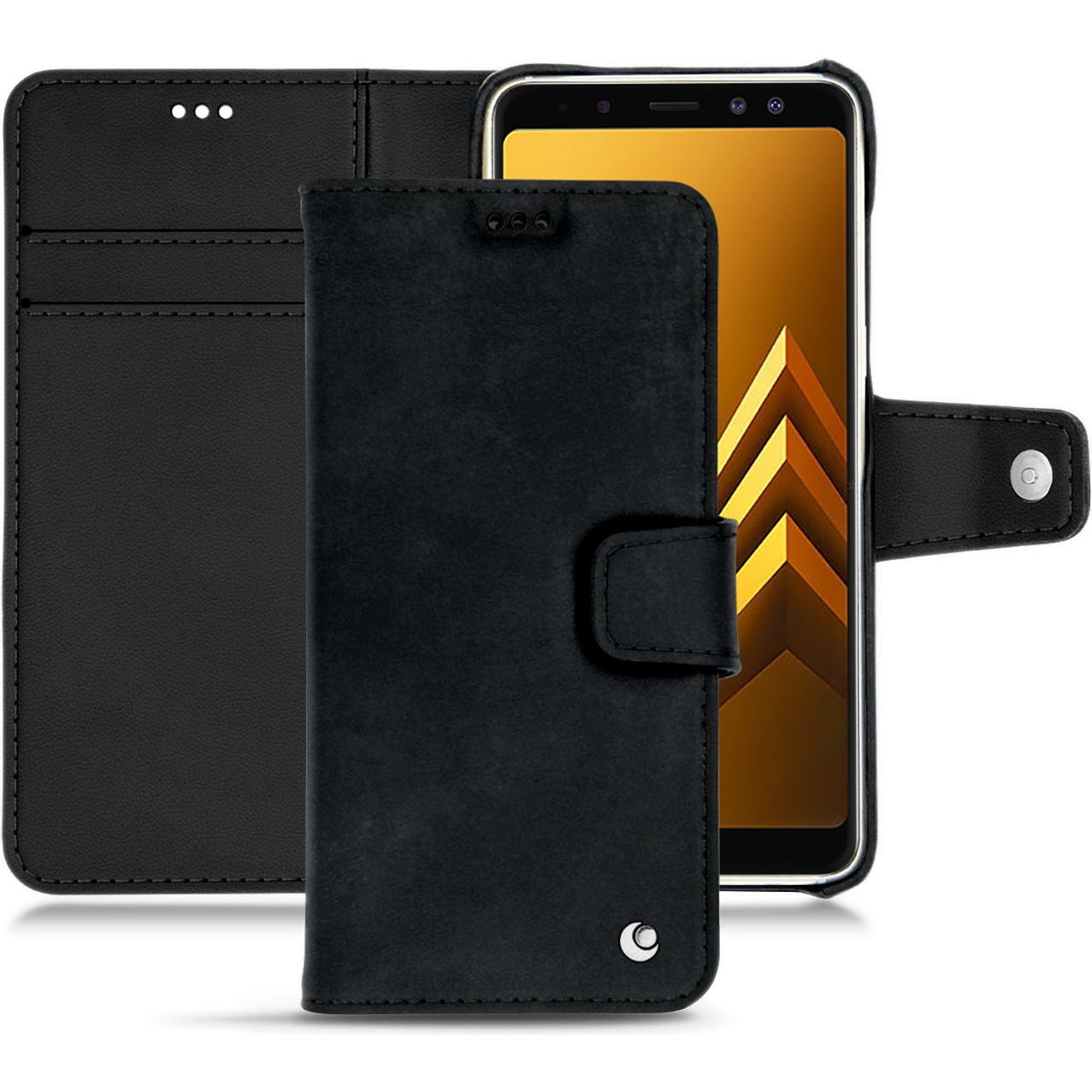 Noreve Lederschutzhülle Wallet (Samsung Galaxy A8 (2018)), Smartphone Hülle, Schwarz