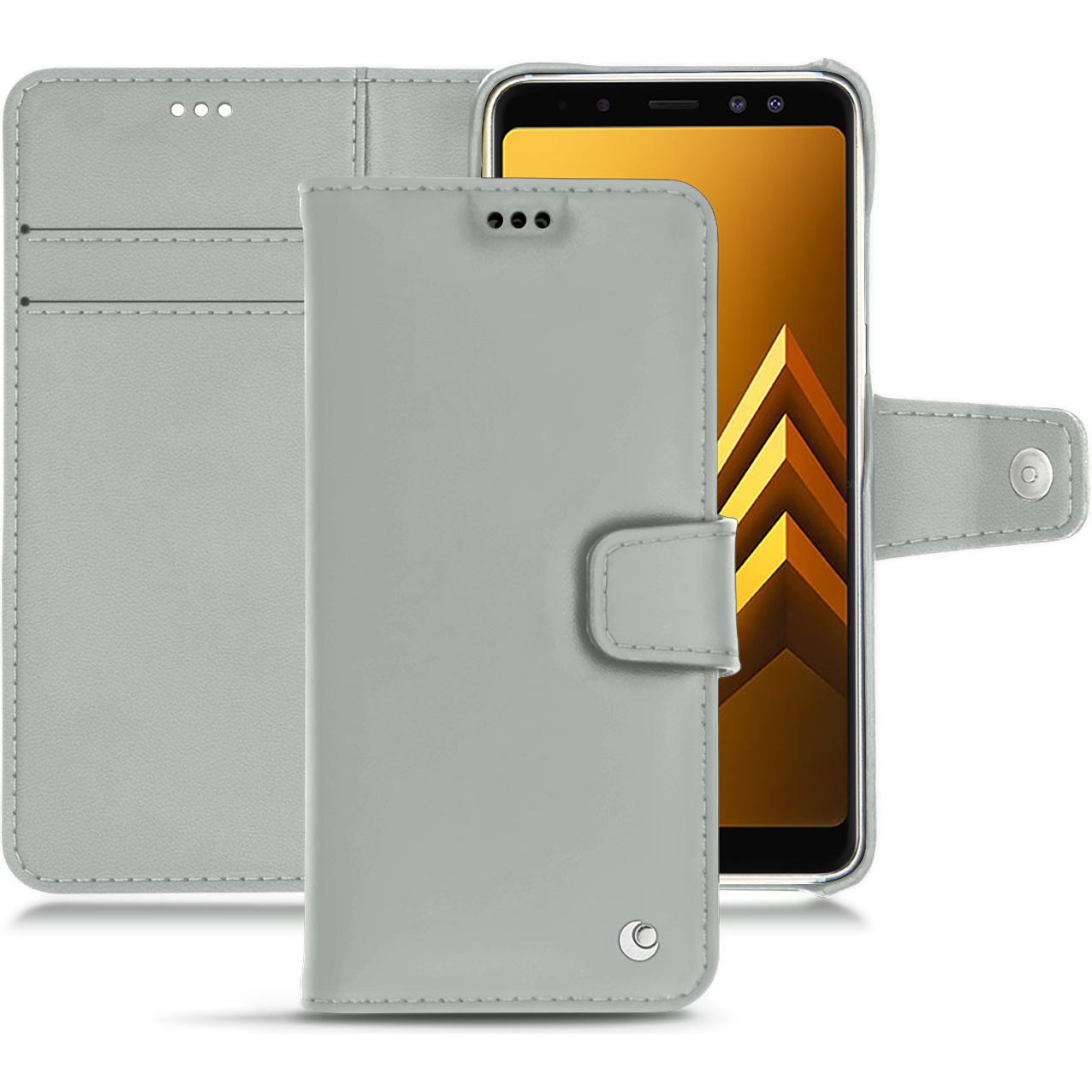 Noreve Lederschutzhülle Wallet (Samsung Galaxy A8+), Smartphone Hülle, Grau