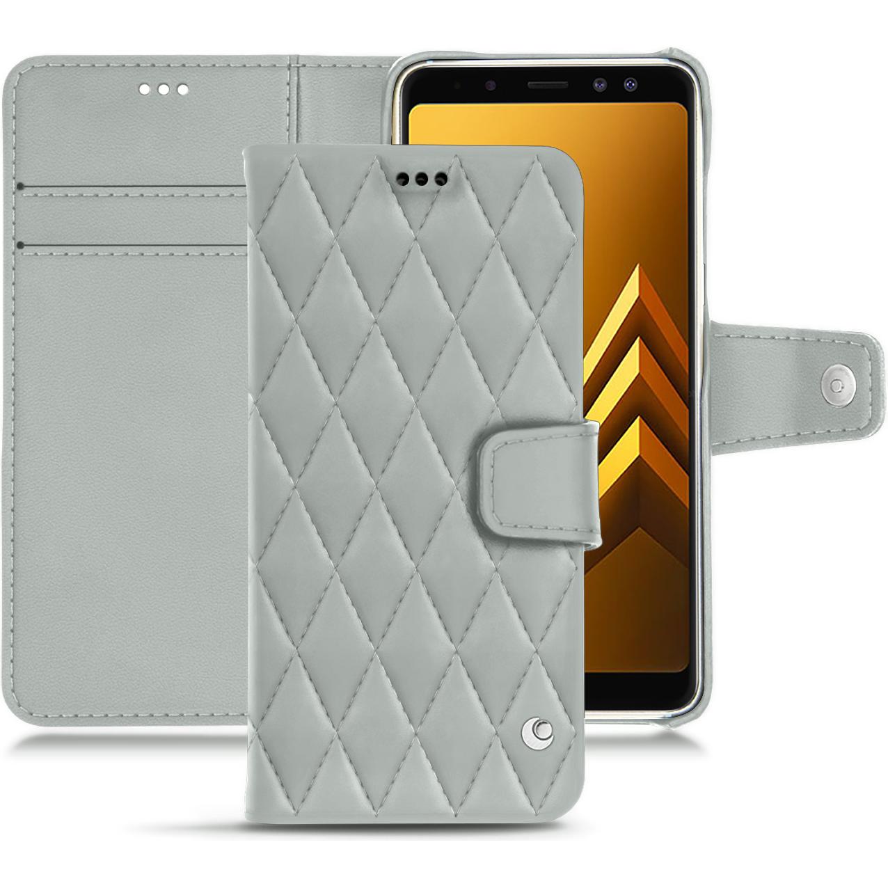 Noreve Lederschutzhülle Wallet (Samsung Galaxy A8+), Smartphone Hülle, Grau
