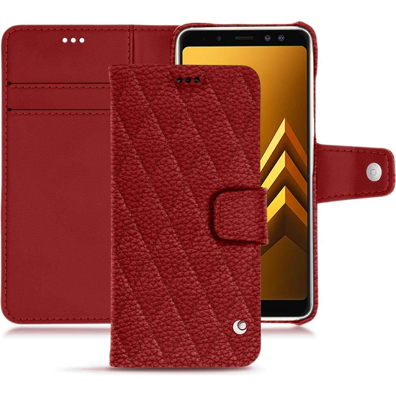 Noreve Lederschutzhülle Wallet (Samsung Galaxy A8+), Smartphone Hülle, Rot