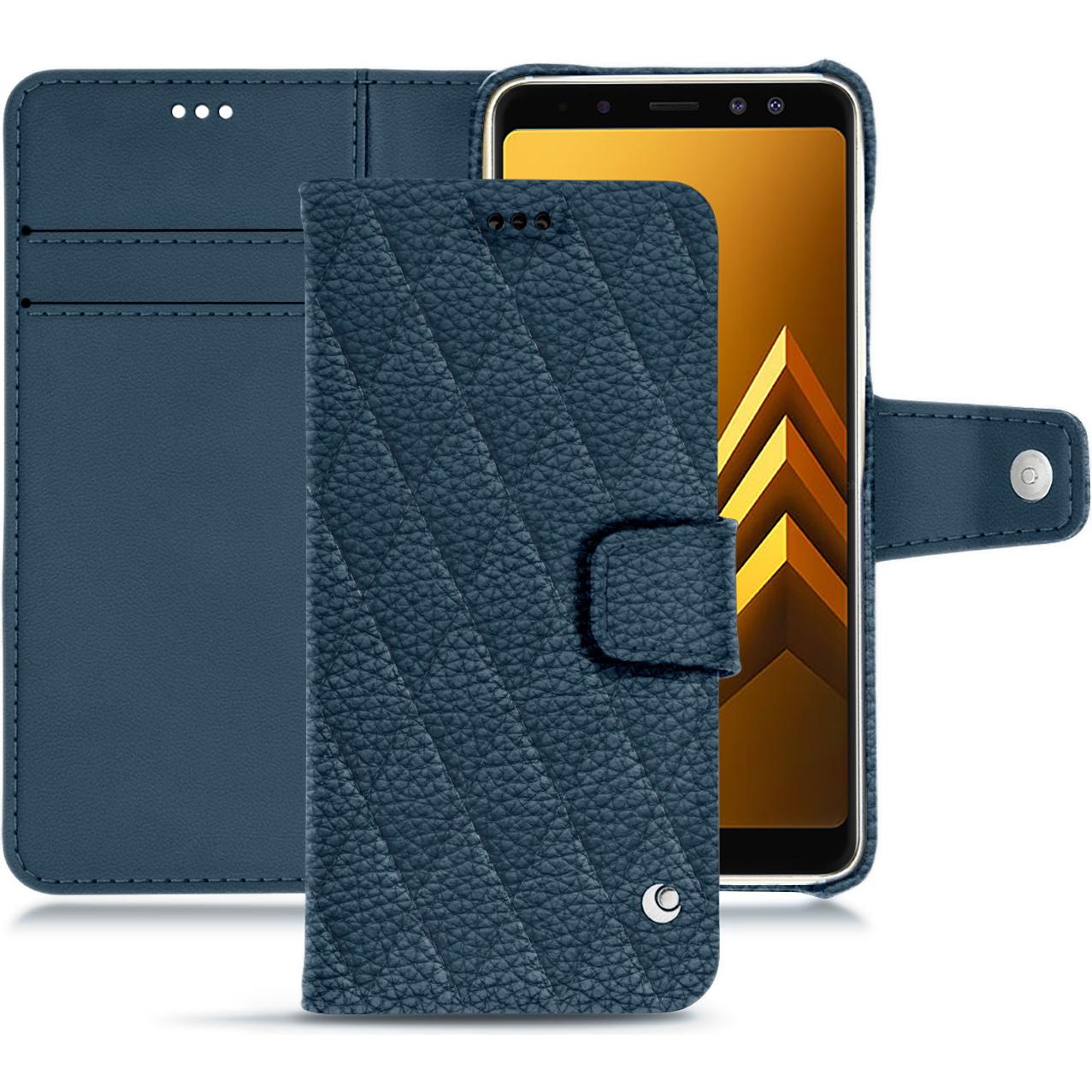 Noreve Lederschutzhülle Wallet (Samsung Galaxy A8+), Smartphone Hülle, Blau